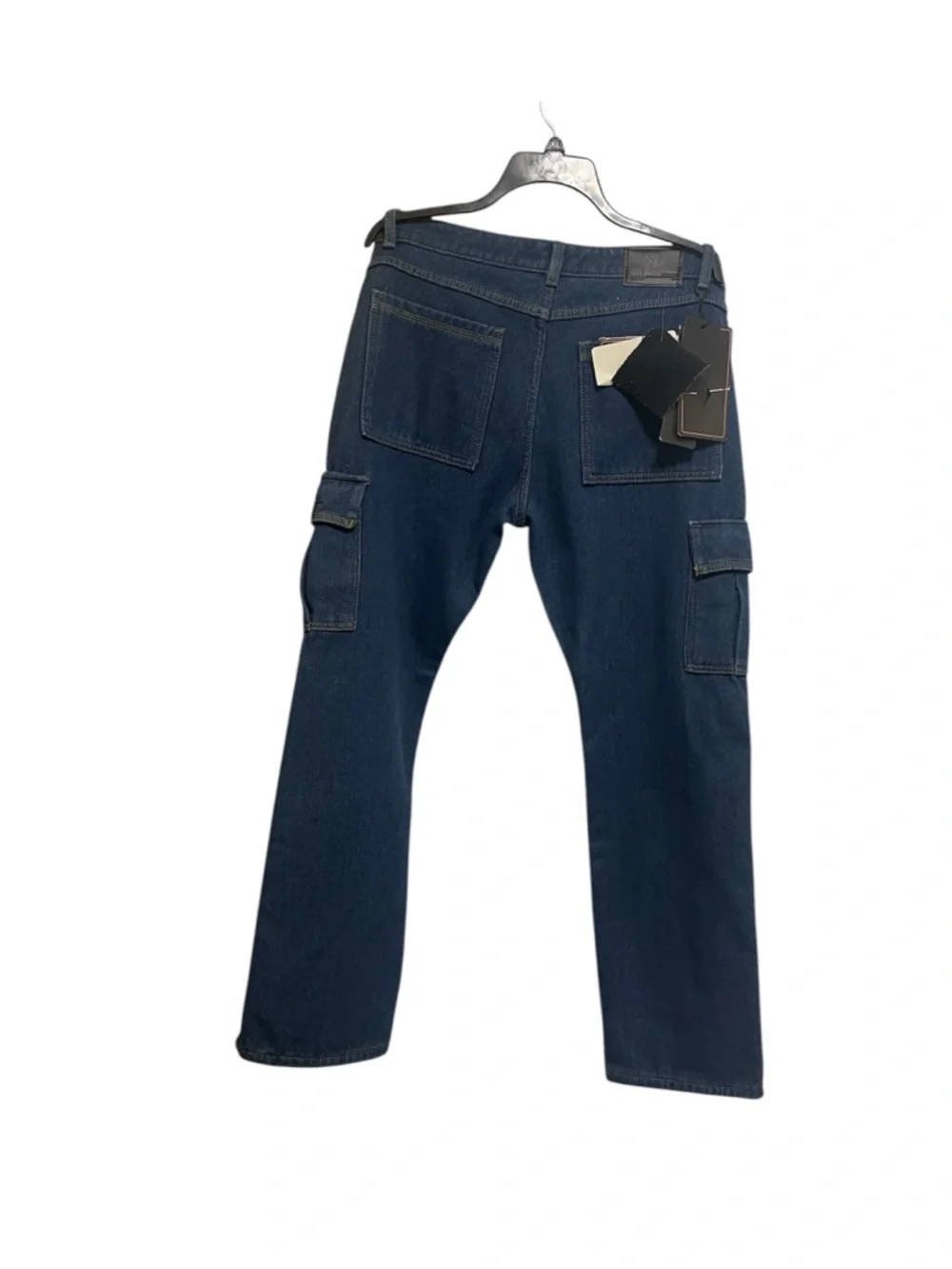 EDDIE DOMANI BLUE CARGO PANTS DENIM MEN FLEECE LINING INSIDE POCKETS SIZE 34X30*